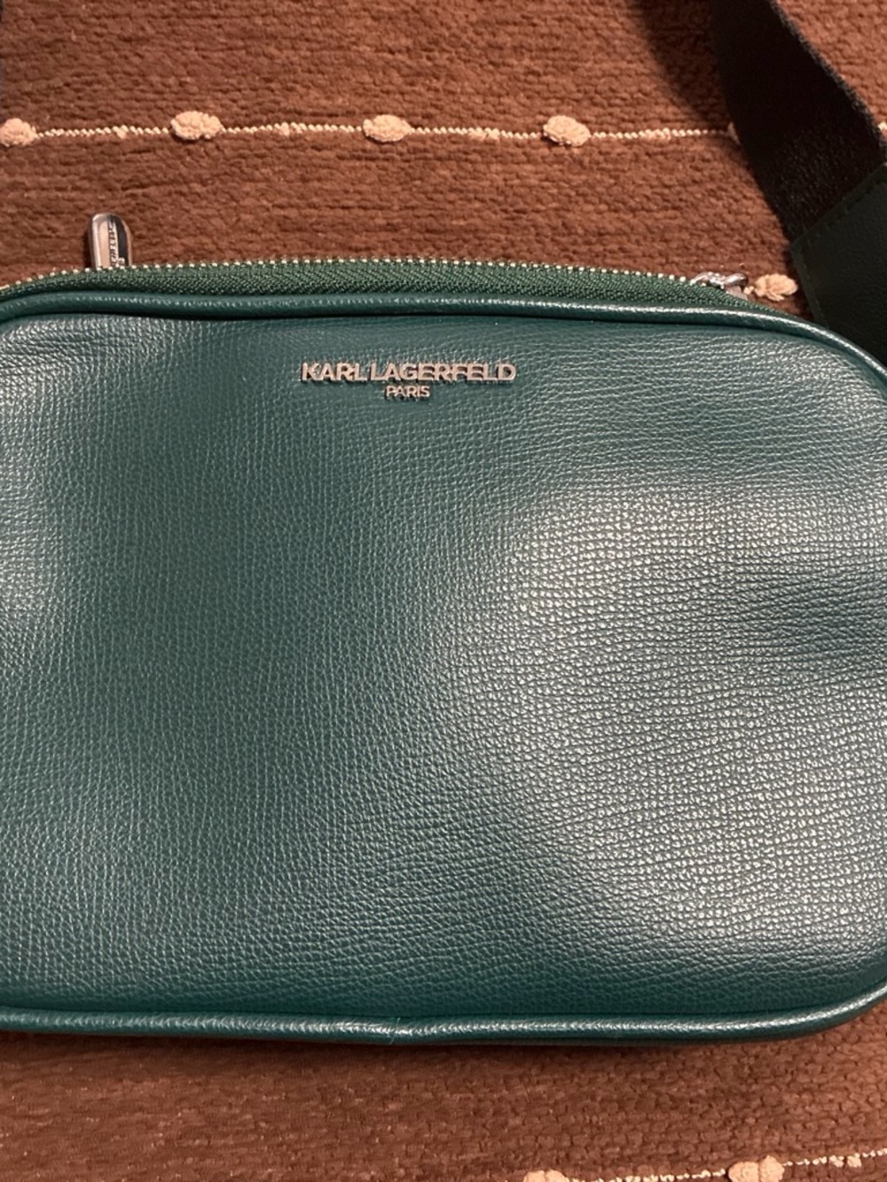 Karl Lagerfeld Green Leather Crossbody Bag with Silver Logo